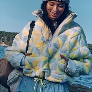 Free People Yellow and Gray Puffer Jacket